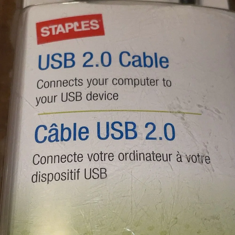 NIP Staples Brand USB 2.0 Cable 6 Ft USB A To USB B Windows/Mac Up To 480 Mbps
